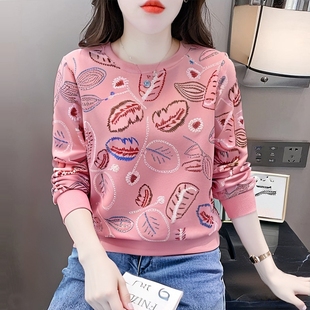 欧货卫衣女2025新款时尚印花女士春秋款宽松百搭洋气圆领秋季上衣