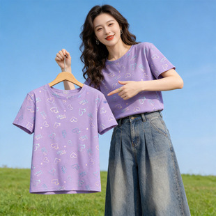 短袖女t恤夏2026新款今年流行爆款女装夏季爱心印花设计感上衣服