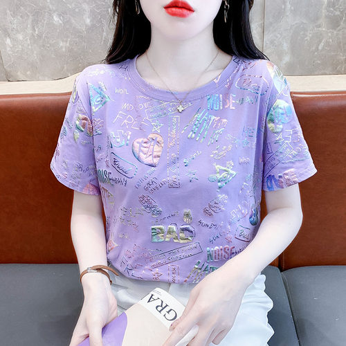 时尚潮流烫金宽松短袖t恤