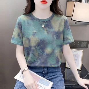 体恤女装 扎染短袖 2026新款 宽松显瘦圆领减龄上衣服夏装 T恤女夏季