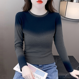 渐变长袖t恤女修身流行洋气打底衫2026新款今年流行爆款春季上衣