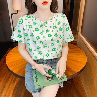 纯棉t恤2026夏季女款休闲百搭印花设计短袖宽松时尚韩版新款上衣