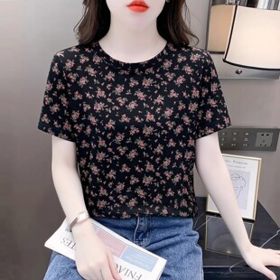 美式轻熟风碎花短袖夏季宽松女士t高档恤2026年新款百搭上衣女装