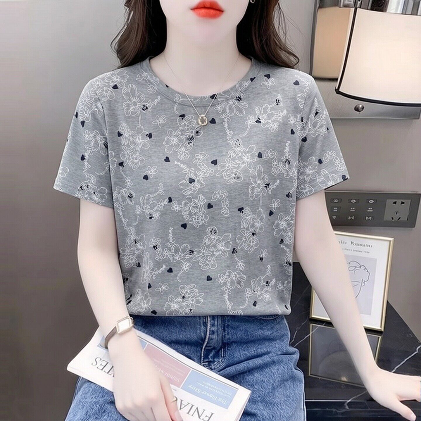 夏天宽松休闲短袖印花T恤女宽松图片