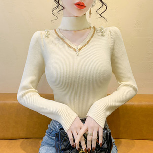 毛衣女款2026新款修身针织衫冬季内搭女打底衫秋冬钉珠高级感上衣