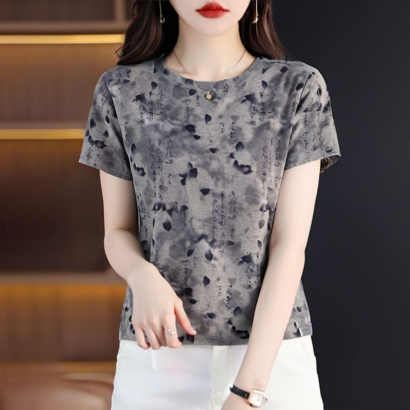 纯棉正肩t恤女新款宽松洋气复古