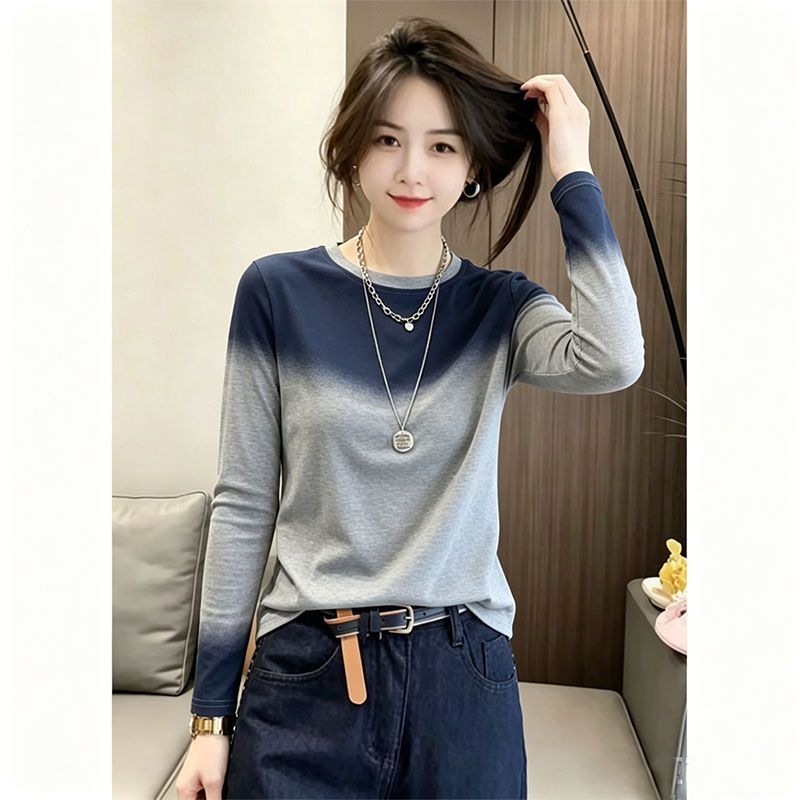 秋季渐变长袖t恤女2026新款欧货漂亮上衣春秋款女装上档次打底衫