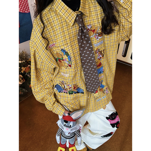 秋季 卡通甜酷男女同款 新款 衬衫 上衣学院风 维尼熊刺绣长袖 C2自制