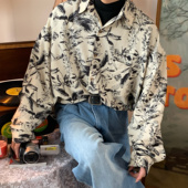 秋装 衬衫 港味宽松百搭高级感碎花衬衣 水墨复古满印花长袖 C2自制