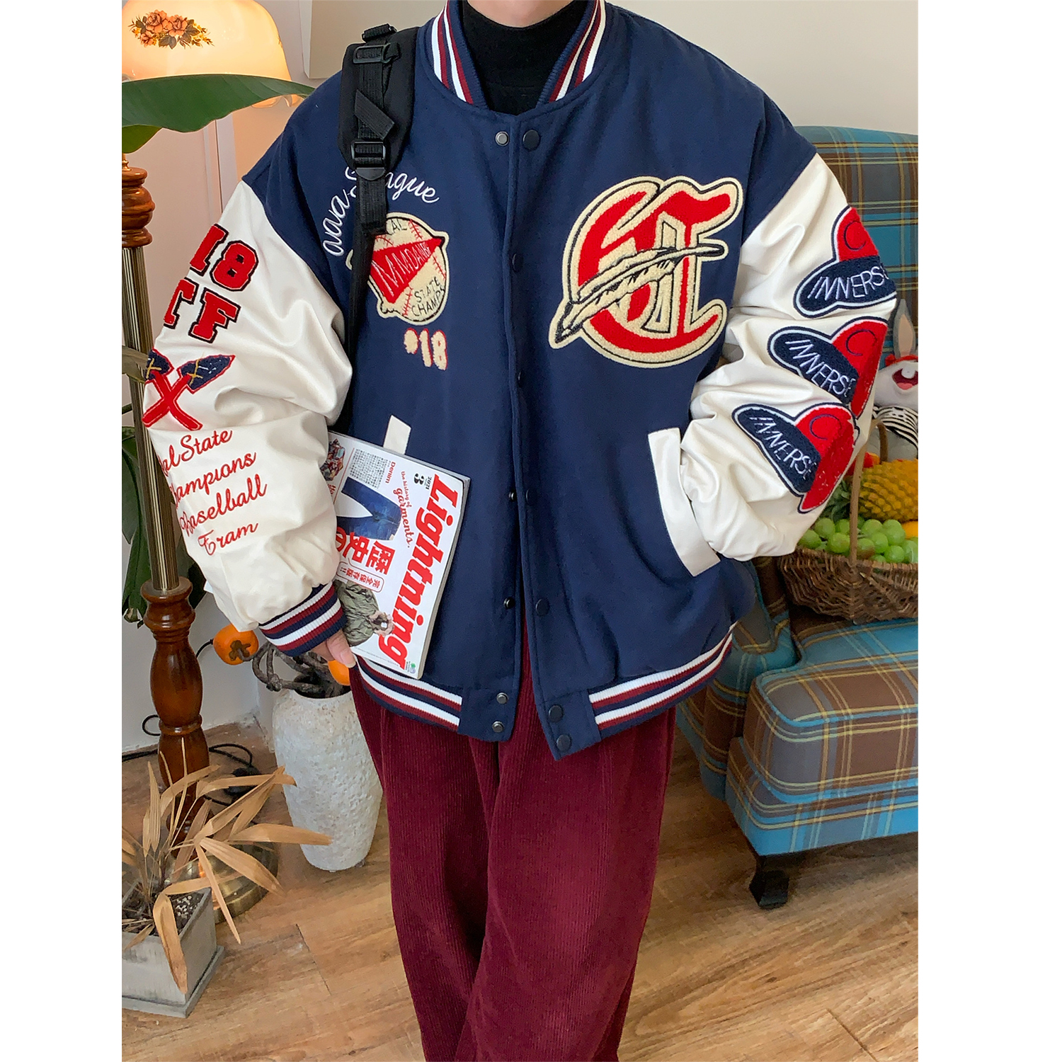 C2自制/2025秋冬潮牌加厚保暖宽松棉服外套女美式复古ins上衣