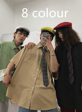 [ C2 STUDIOS ]8色 原创夏港风复古短袖衬衫休闲百搭衬衣情侣韩版