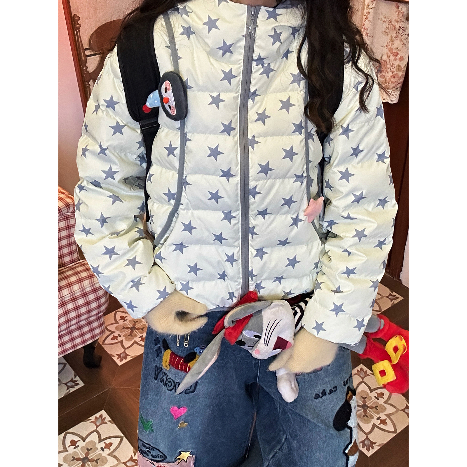 【新品买二送一】星星连帽白鸭羽绒服男女冬款软萌企鹅保暖面包服