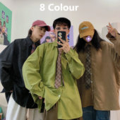 内搭休闲衬衫 衬衣情侣宽松oversize韩版 春秋港风复古长袖 C2自制