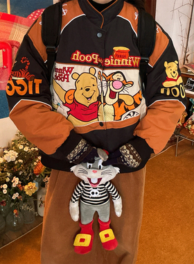 C2自制/美式复古刺绣字母棉服男女冬季新款加厚保暖外套百搭上衣