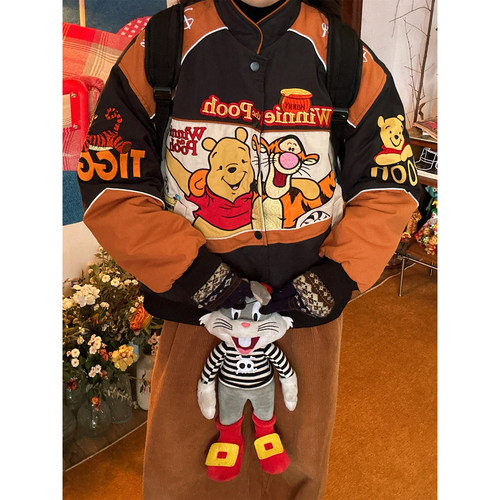 C2自制/美式复古刺绣字母棉服男女冬季新款加厚保暖外套百搭上衣