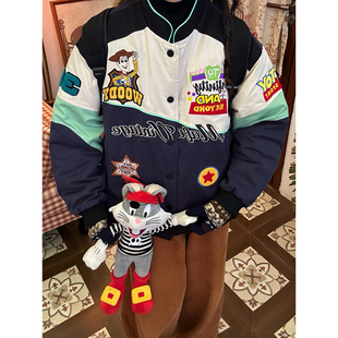 C2自制/秋冬款卡通贴布绣棉服男女同款宽松加厚保暖外套棒球服潮