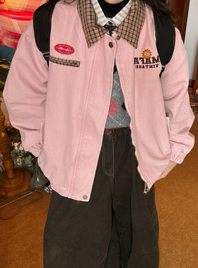 C2自制/拼接领字母印花夹克2026年春季新款女宽松bf风牛仔外套潮