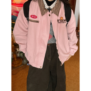 C2自制/拼接领字母印花夹克2026年春季新款女宽松bf风牛仔外套潮