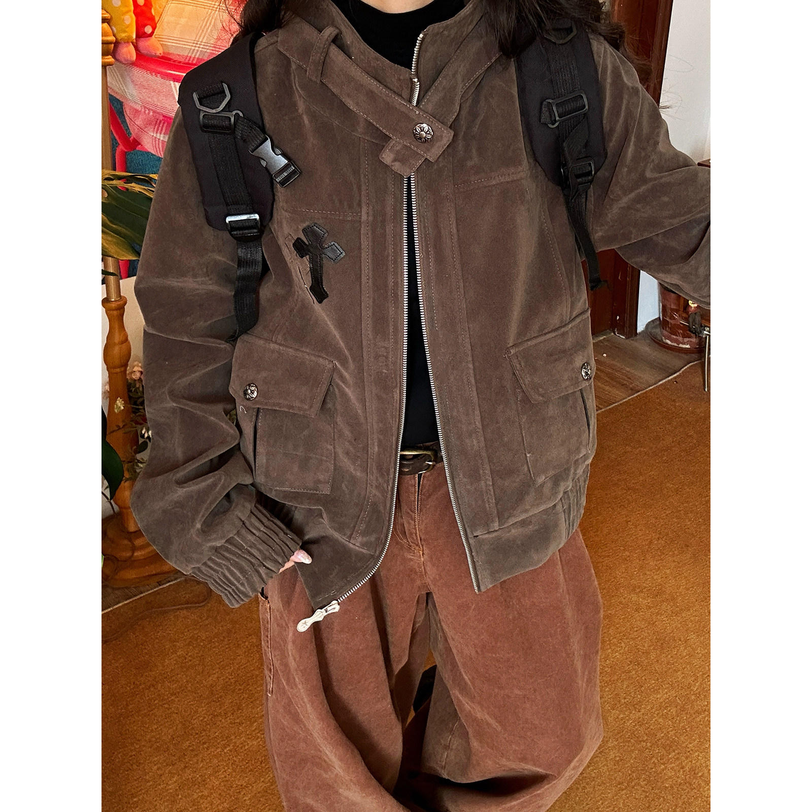 【新品买二送一】美式复古立领飞行员夹克男女同款工装风短款外套,女装/女士精品,短外套,淘宝优惠券,粉丝福利购,淘宝优惠卷