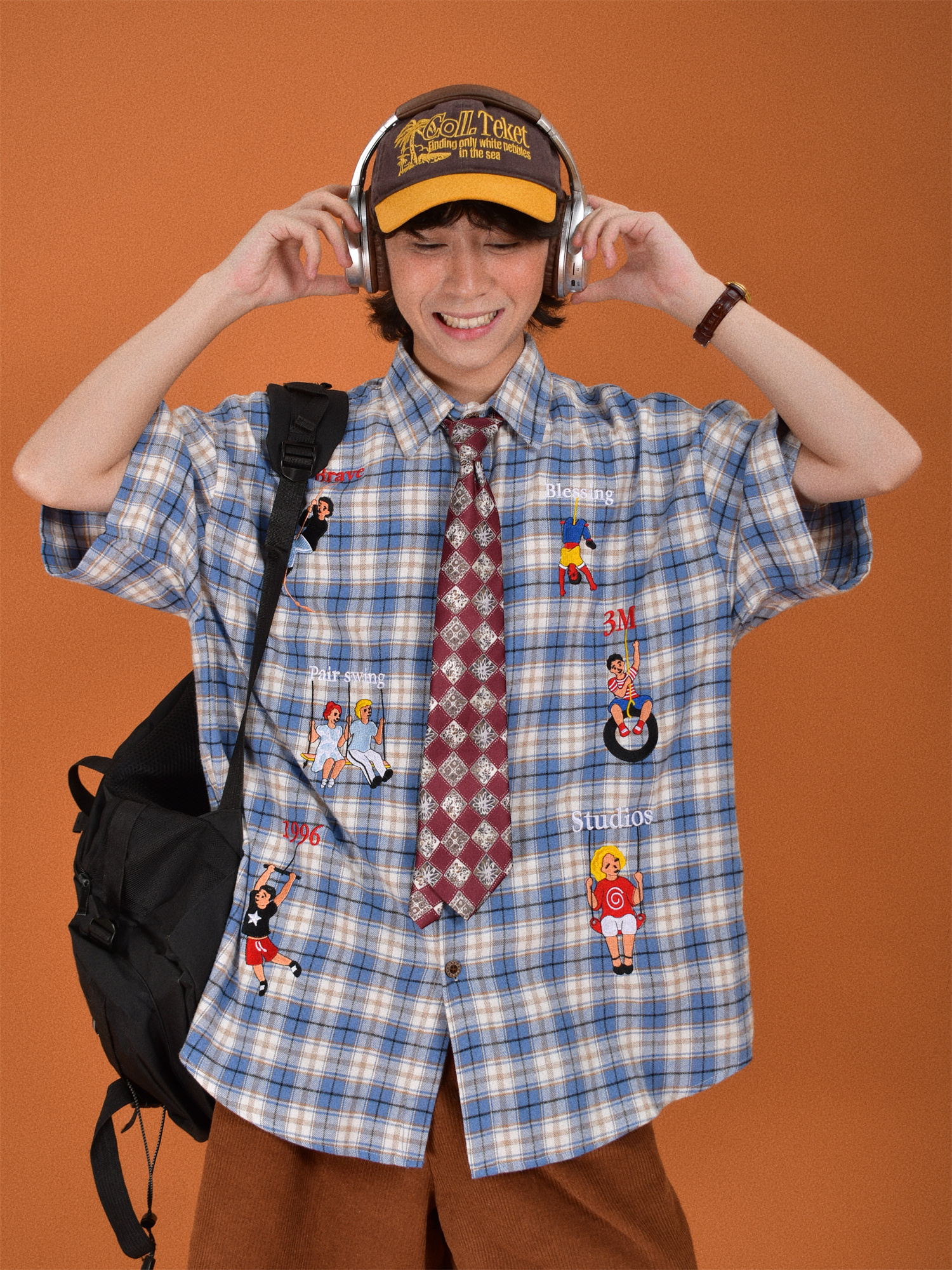 短袖衬衫C2自制美式复古宽松