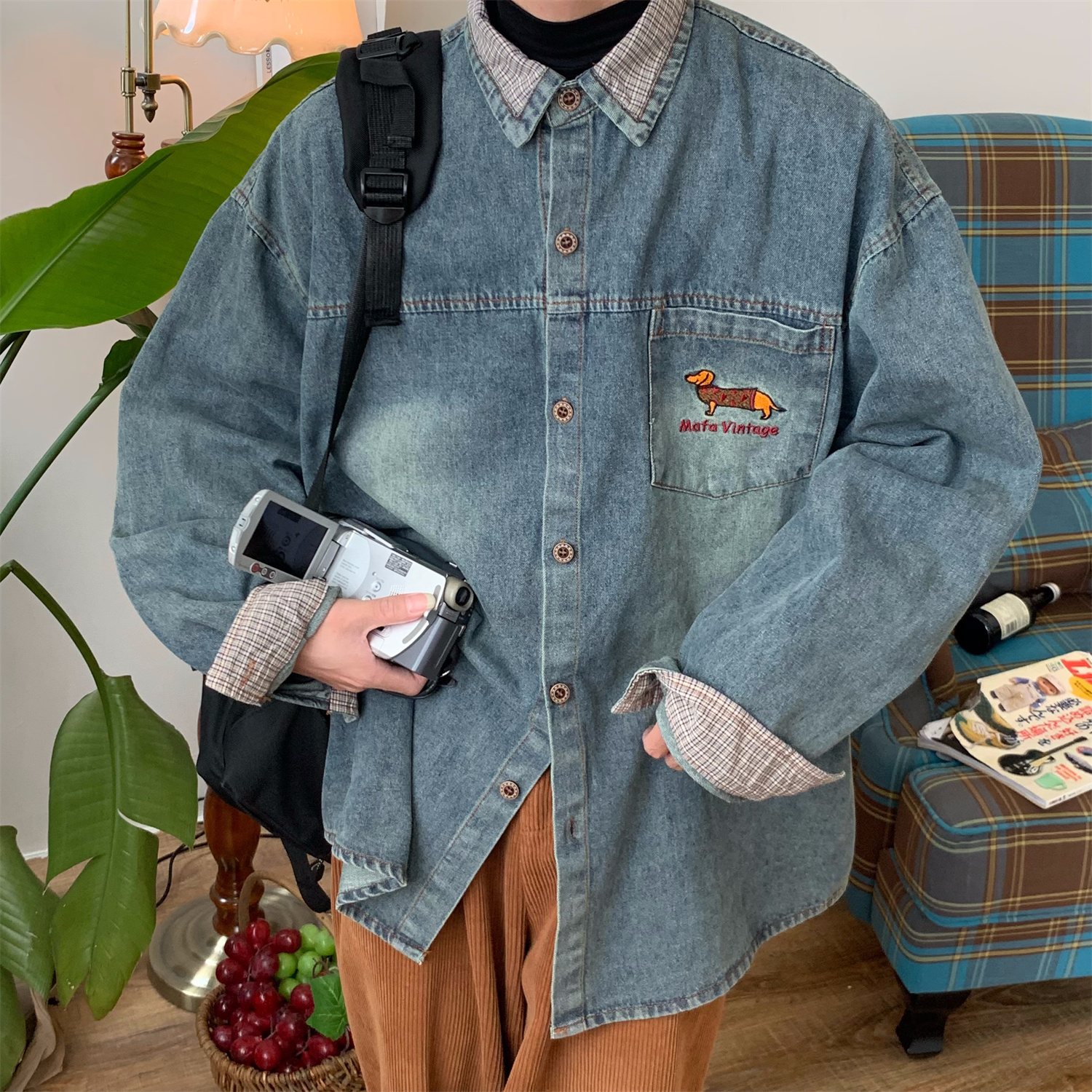 长袖牛仔衬衫日系复古