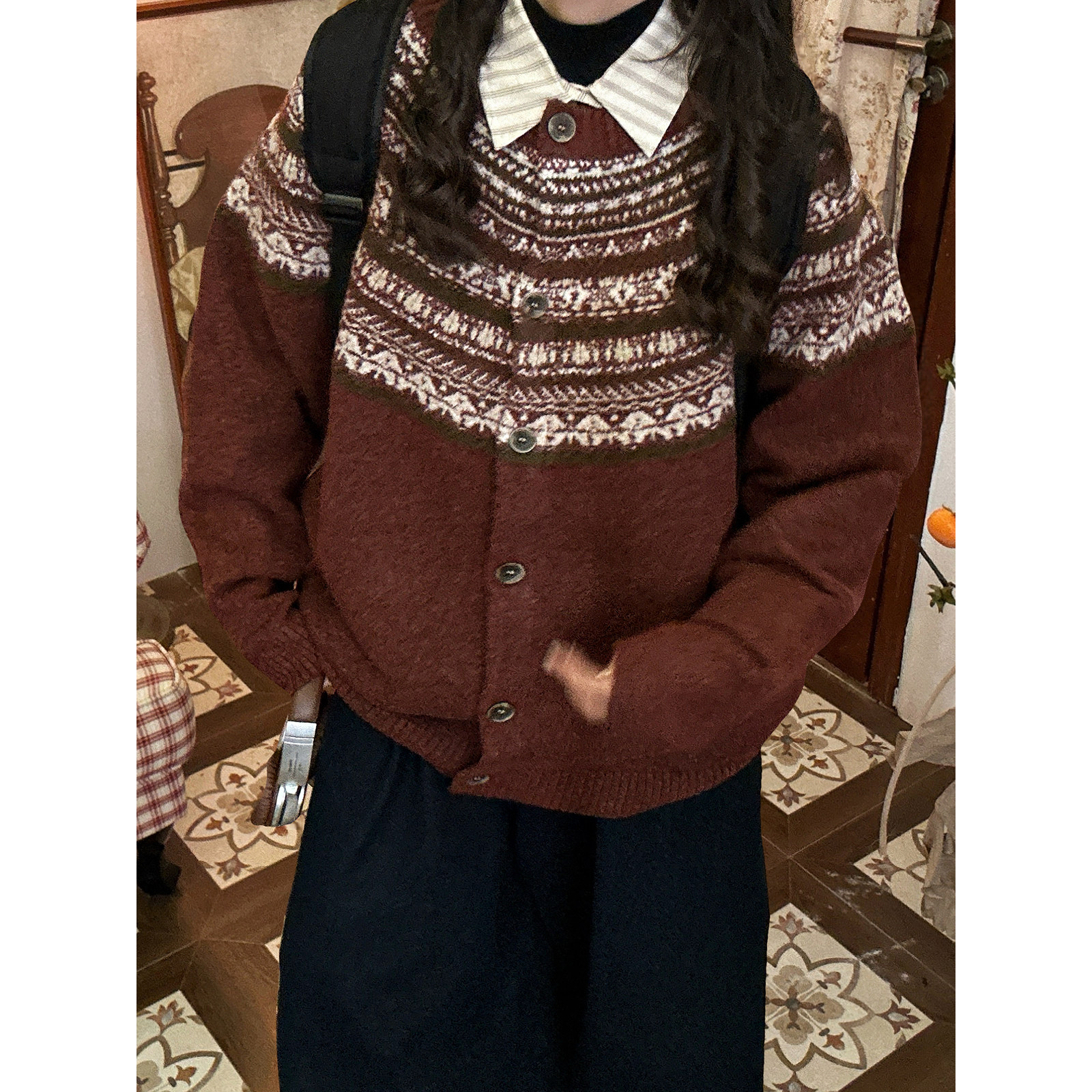 C2自制/费尔岛风复古提花开衫毛衣男女同款冬季慵懒风针织衫外套,女装/女士精品,毛衣,淘宝优惠券,粉丝福利购,淘宝优惠卷