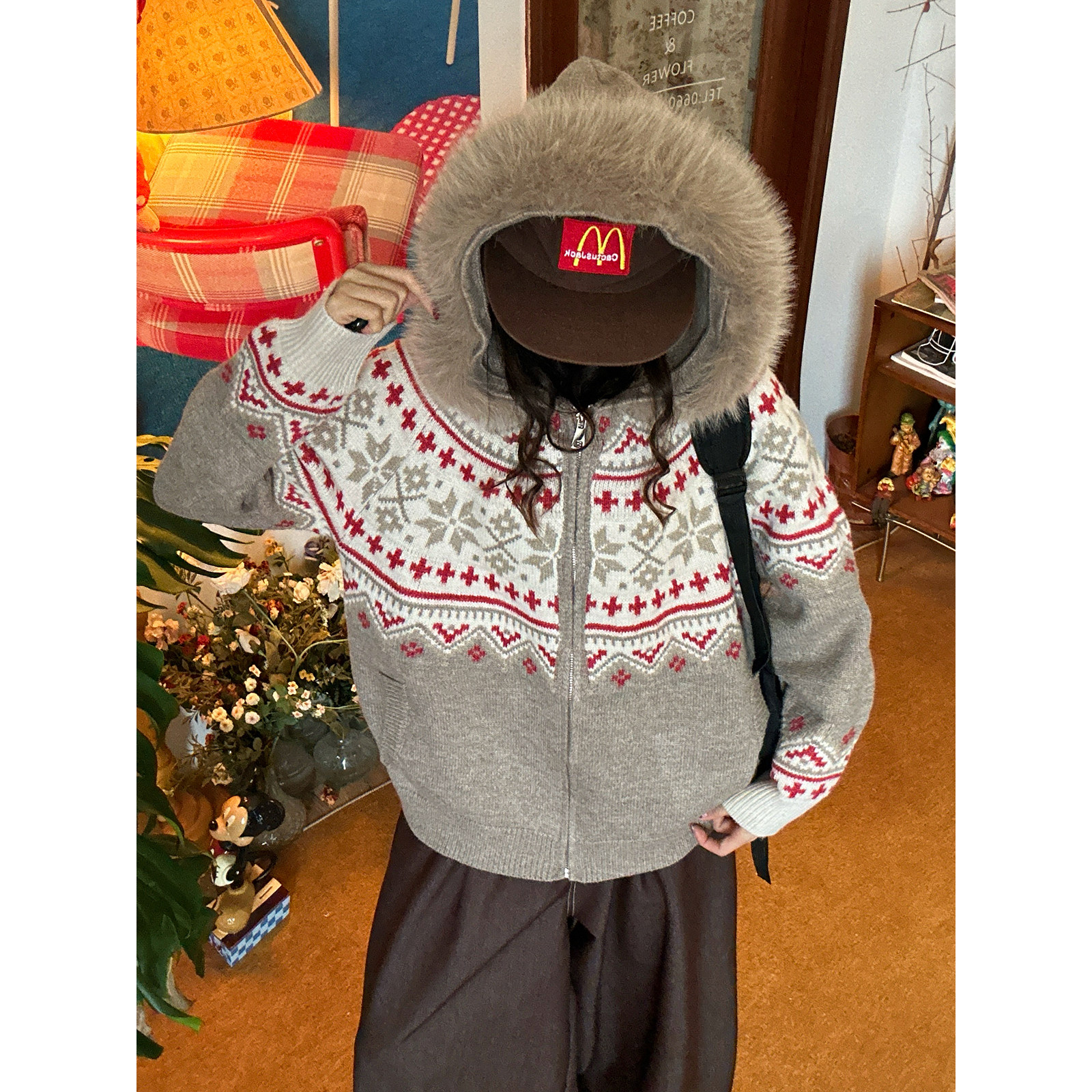 C2自制/费尔岛提花毛衣开衫女冬季复古连帽拉链针织衫,女装/女士精品,毛衣,淘宝优惠券,粉丝福利购,淘宝优惠卷