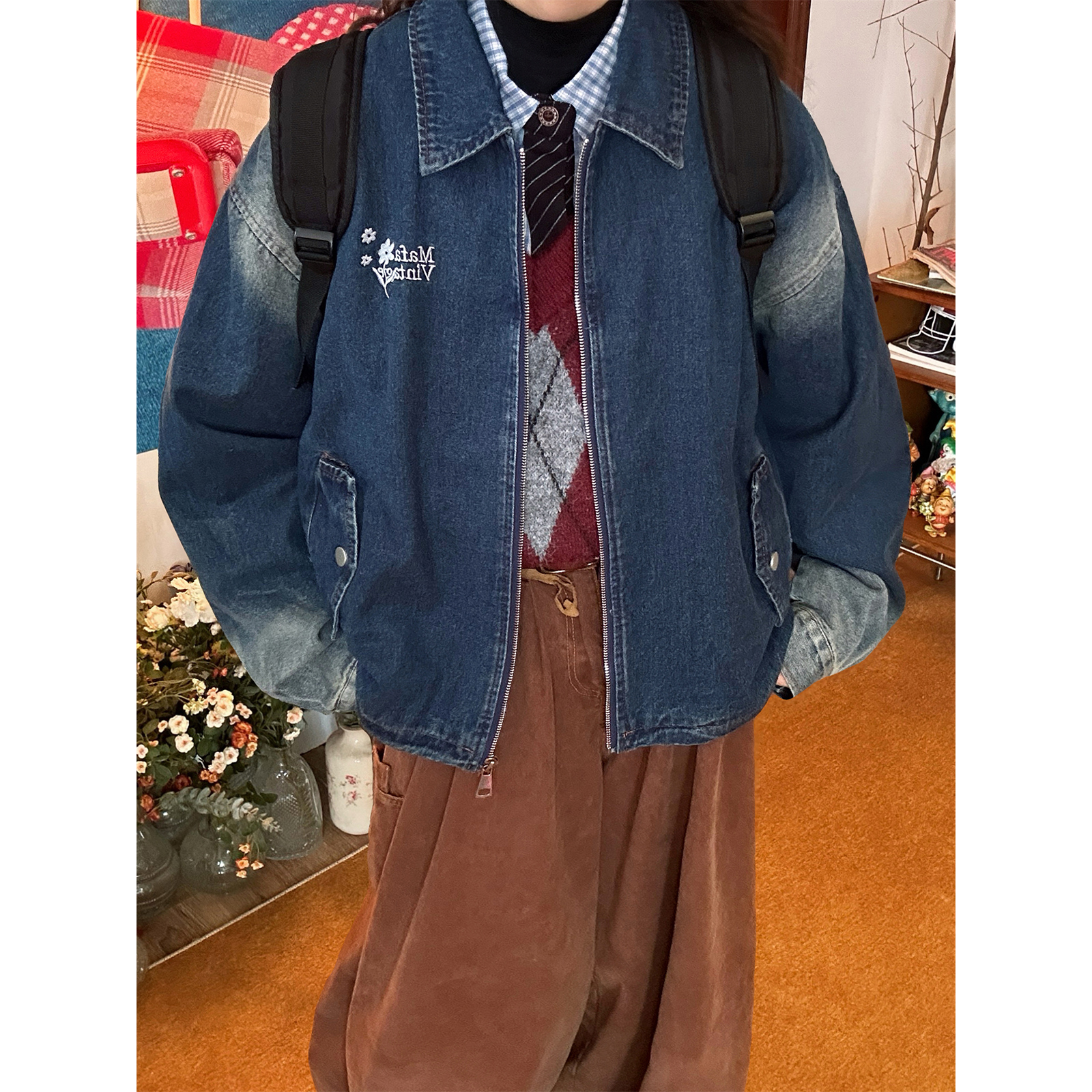 C2自制/美式复古水洗做款旧牛仔外套男女同款秋季新款百搭上衣潮