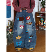 童趣卡通刺绣牛仔裤 新款 女宽松bf风街头阔腿裤 26春季 长裤 C2自制