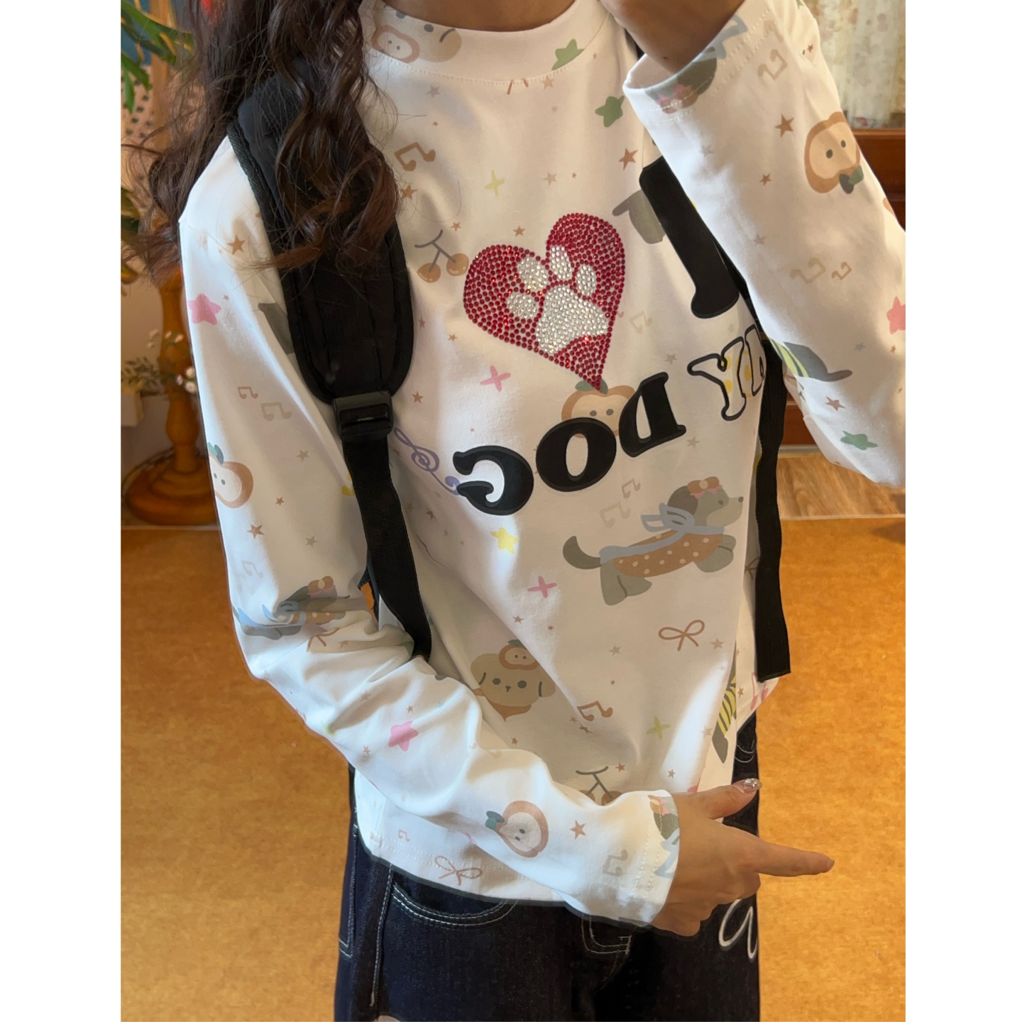 C2自制/烫钻爱长袖T恤秋季修身正肩体恤辣妹小高领打底衫上衣女潮