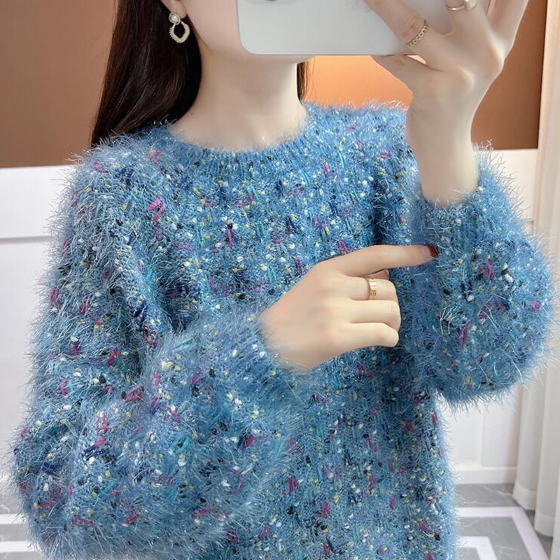 套头圆领加绒加厚冬季毛衣女