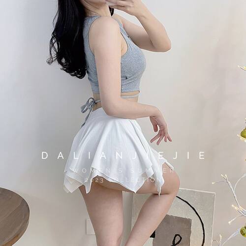 春夏低腰无内衬走光A字百褶超短