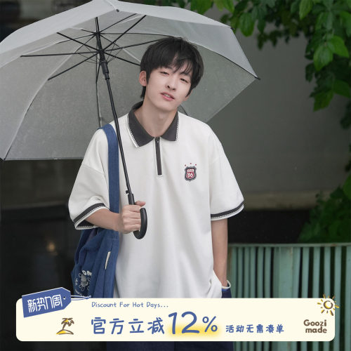 GOOZIMADE学院风半拉链Polo衫男