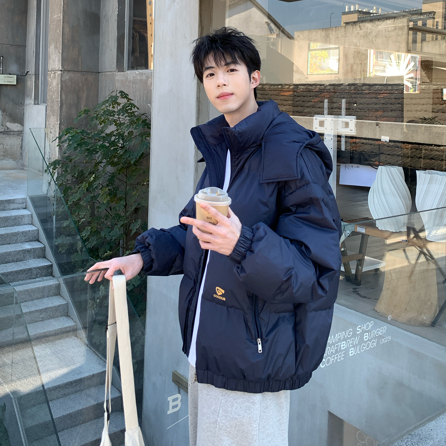 藏青色面包服男加厚短棉袄