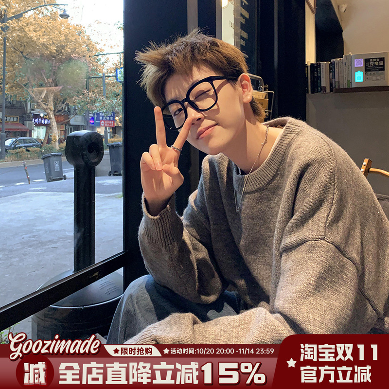 港仔文艺男宽松型圆领