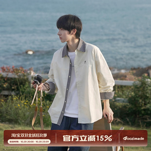 GOOZI MADE假两件拼接条纹长袖衬衫男秋季高智感工装衬衣男生外套