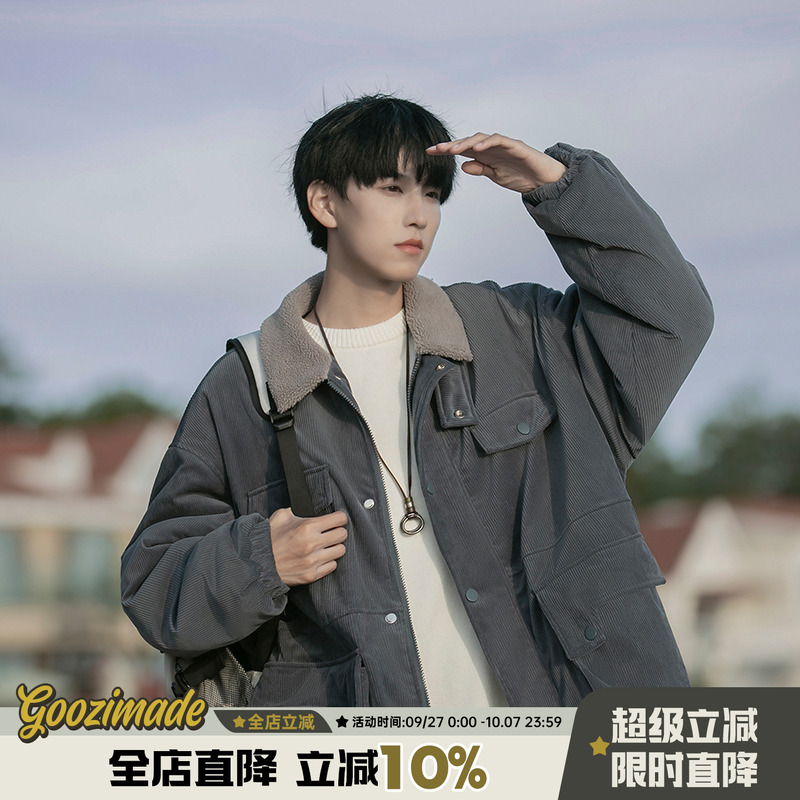 港仔文艺男灯芯绒棉服男冬季加厚