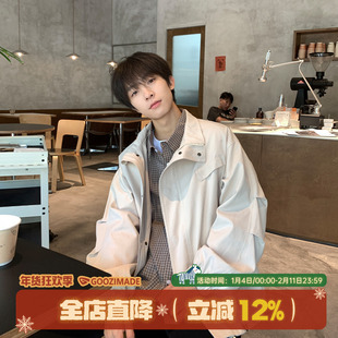 @港仔文艺男 美式飞行员夹克男秋冬宽松男款秋冬男生翻领工装外套