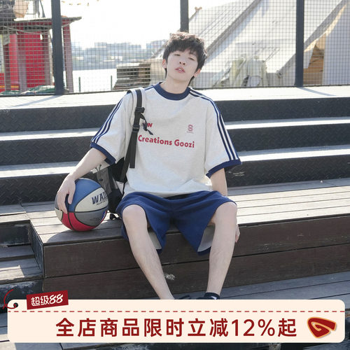 GOOZIMADE重磅三条杠短袖T恤男