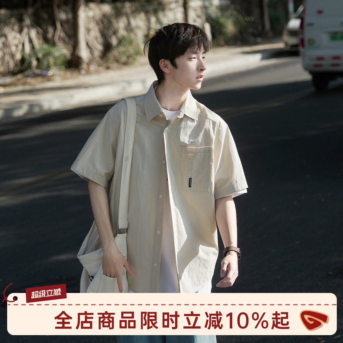 GOOZI MADE日系工装短袖衬衫男夏季2026新款内衬休闲口袋翻领衬衣