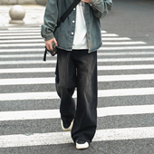 MADE 水洗黑色牛仔裤 男春秋加绒加厚美式 GOOZI 男生直筒微喇裤 子