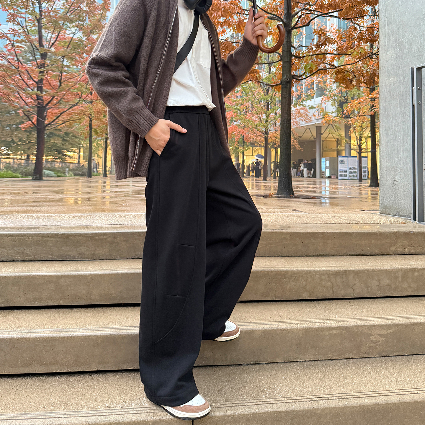 黑色直筒卫裤男加绒加厚裤子