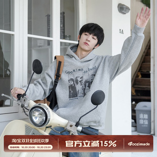 GOOZI MADE 做旧vintage乐队印花连帽卫衣男款秋季复古套头衫上衣