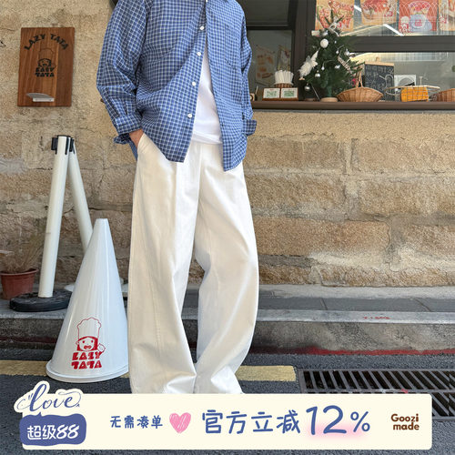 GOOZIMADE白色直筒休闲裤男夏季