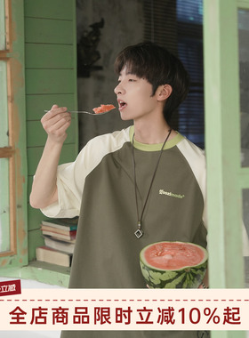 GOOZI MADE 240g重磅插肩袖短袖T恤男夏季撞色领少年感宽松半袖te