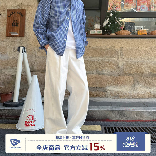 GOOZIMADE白色直筒休闲裤男夏季