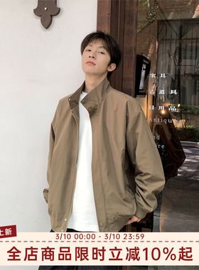 港仔文艺男美式哈灵顿立领夹克男春秋新款男生短款cleanfit外套