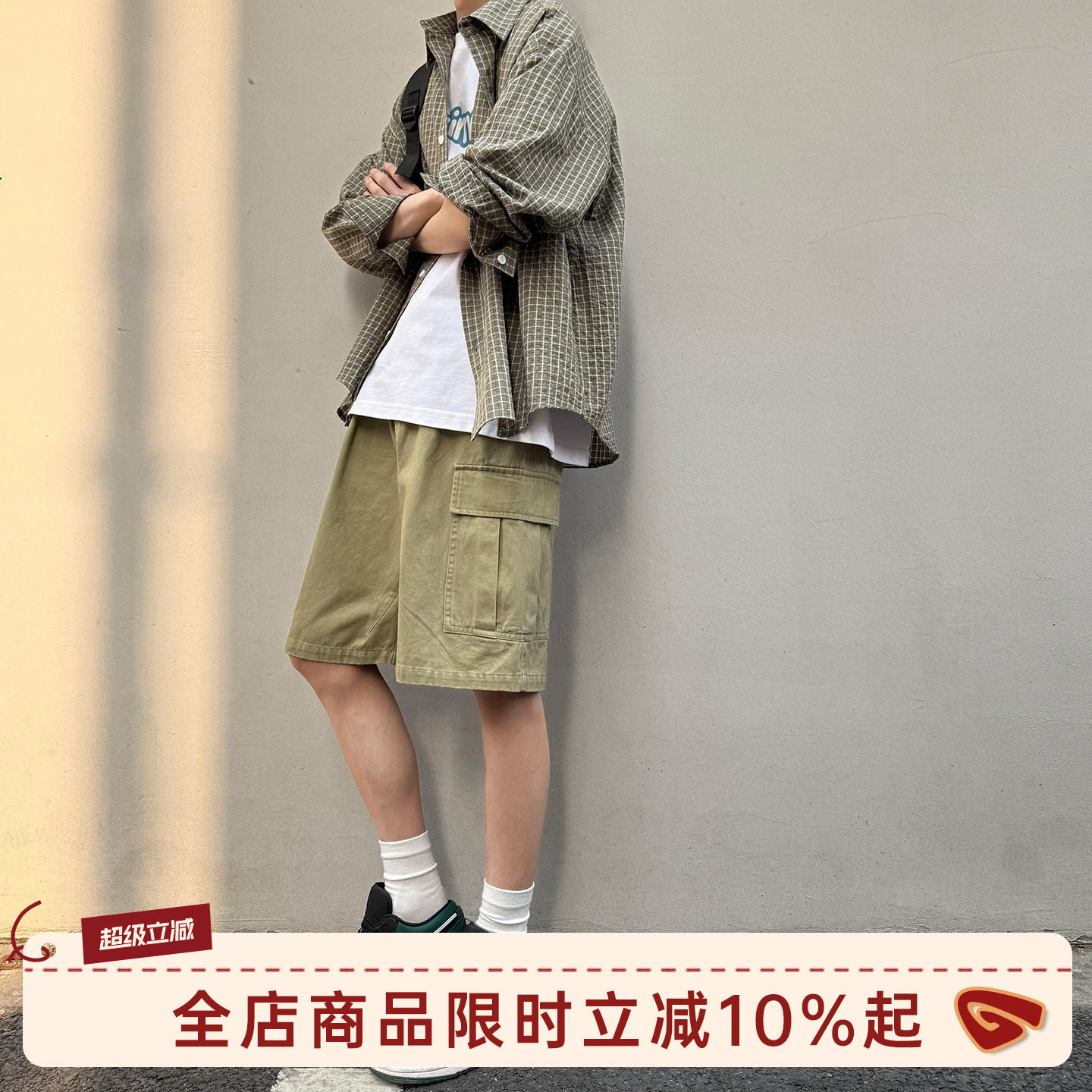 GOOZI MADE美式复古水洗工装短裤男夏季纯棉宽松休闲多口袋五分裤