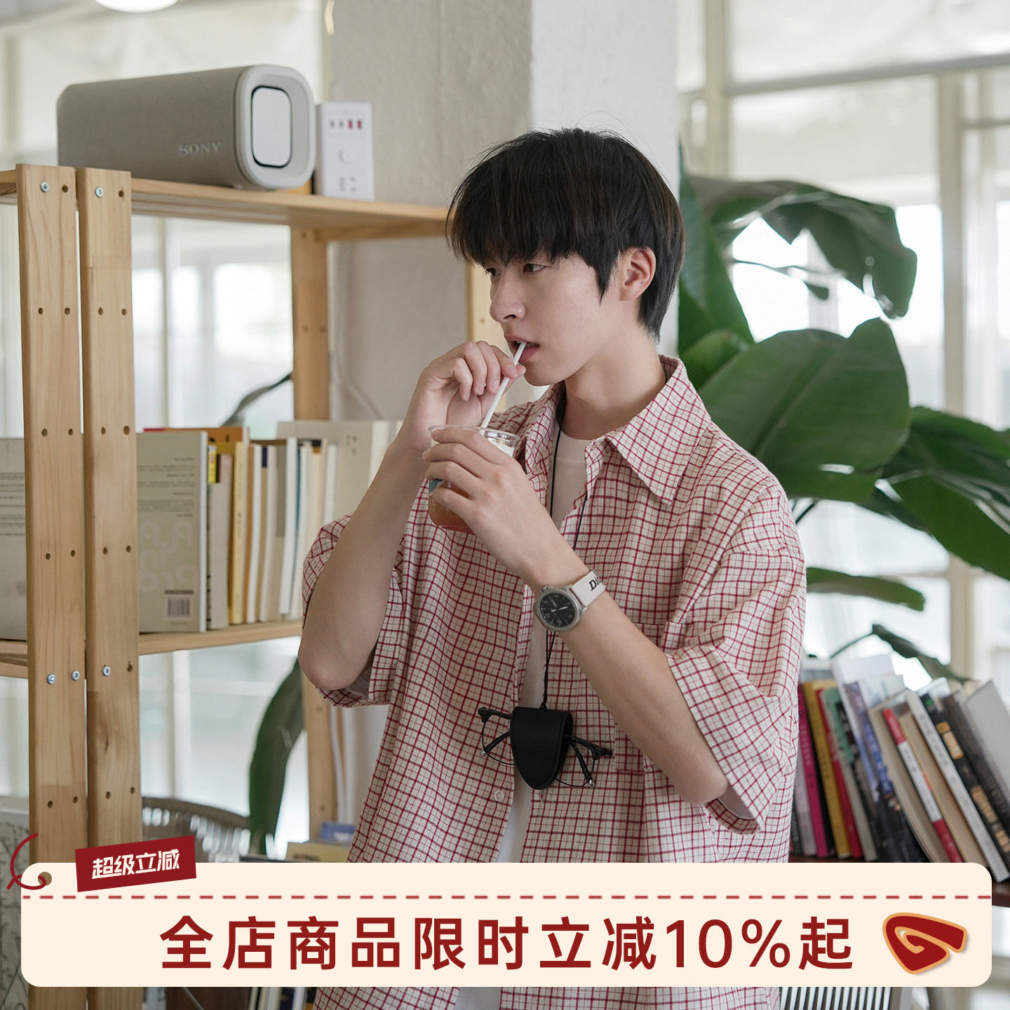 GOOZI MADE 日系口袋格子短袖衬衫男夏季少年感穿搭纯棉半袖衬衣
