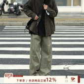 工装 子男款 裤 日系男生直筒宽松绿色休闲弯刀裤 男春季 @港仔文艺男